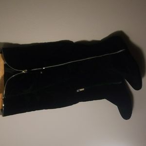 Over the knee black velvet boots